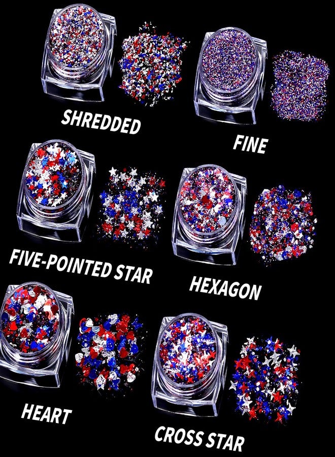 تينيتور جل لامع للجسم من تينيتور، 6 أشكال لامعة للوجه باللون الأحمر والأبيض والأزرق، إكسسوارات لامعة للشعر للأطفال في الرابع من يوليو، ملابس وإكسسوارات أمريكية للنساء في الرابع من يوليو، جليتر أزرق للوجه في يوم الاستقلال - Image 2